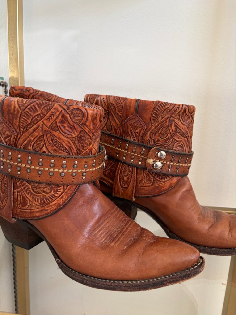 Custom, vintage-embossed foldover leather boots from Kemo Sabe - Picture 3 of 16